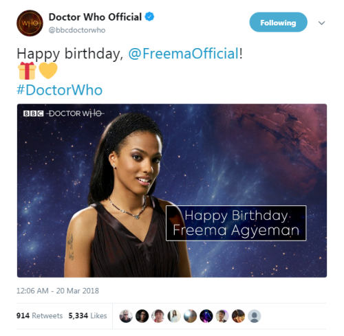 Happy birthday, @FreemaOfficial! #DoctorWho - Doctor Who Official 