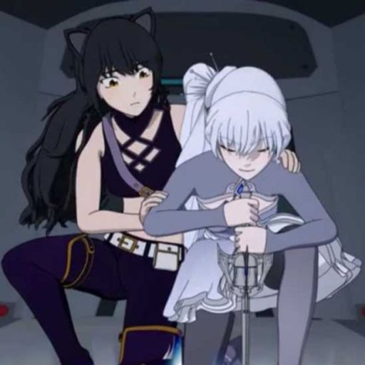 relatablepicsofmonochrome: Weiss : My neck is sore Blake : That’s not good, is there anything you want me to- Weiss : Please kiss it 