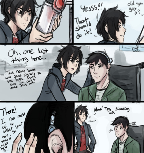runescratch:  More for the armordashi AU.  Hiro is practically inseparable from Tadashi after they finally get him home from the hospital, often times just lazing around on him in his wheelchair and letting Tadashi roll them both around, sleeping where