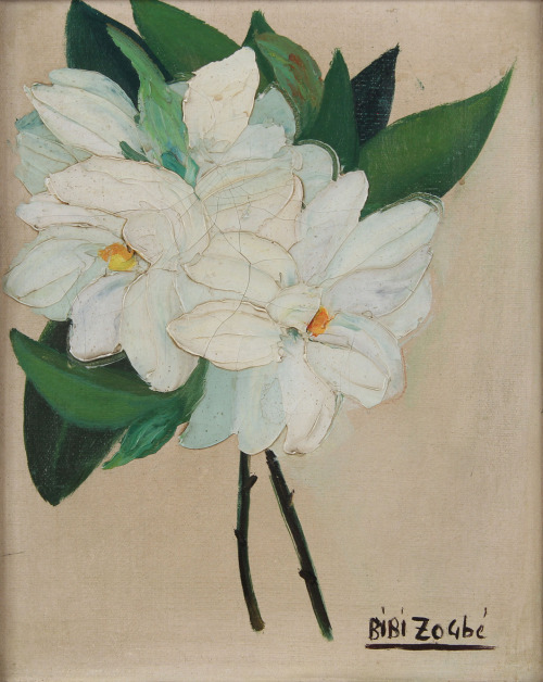  Bibi Zogbé (Lebanese, 1890-1973) - Flores.  Pintura al óleo sobre tela / 30 x 26 cm.  