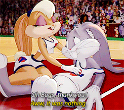onscreenkisses:  Space Jam, dir. Joe Pytka (1996)  &ldquo;Are you okay?!&rdquo;&ldquo;Me?