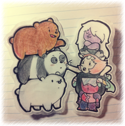 stick2mate:  for my 4 coolest, latest followers today haleyquinn6 , aoawesome27 , djscreamer and cagycat. love you guys alll Here are some bears and smol Gems =]]  Pearl kinda freaks out over there ;v Panda loves it ;v it’s a stickr =]] 