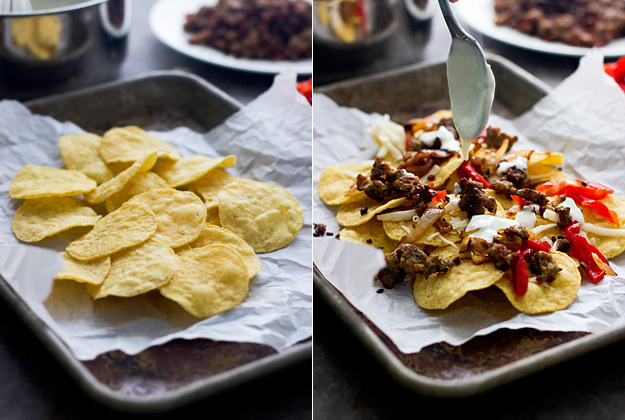 foodffs:  Italian-Style Nachos with Provolone Cheese Sauce, Turkey Sausage and Roasted