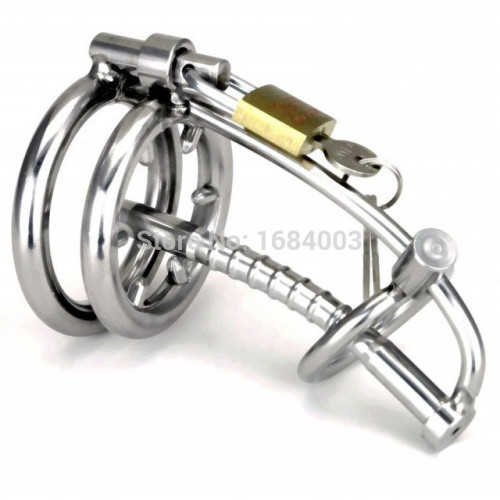 7. Metal permanent chastity Cage with Urethral tube