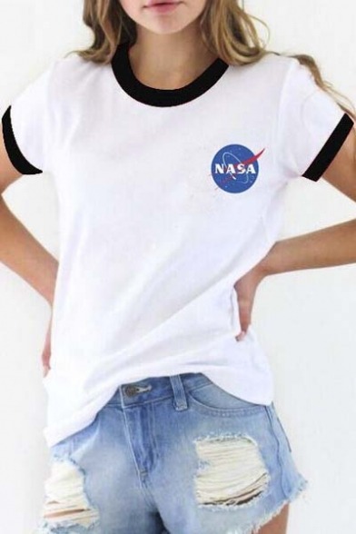 mymindy:Chic Girl’s Style TeesI Need Some SpaceColor Block NASAContrast Trim NASA LogoDAY & NIGH