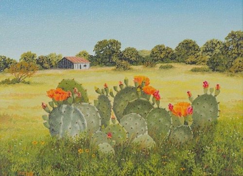 cactus-in-art:Ezequiel (Zeke) Hernandez (American, *1940) Blooming cactus