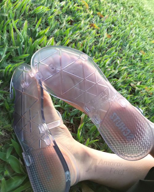 Sexy clear jelly sandals from the soles view.