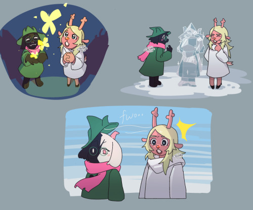 Noelle chilling with Ralsei!Ralsei tried to hide himself with his hat, but…