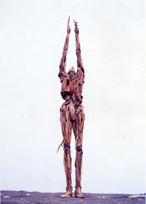 fujiwara57:                Nagato Iwasaki 岩﨑 (1983 - 2015) est un sculpteur japonais   passionné par la forme humaine. Il réalise des personnages fantomatiques en bois flotté. 