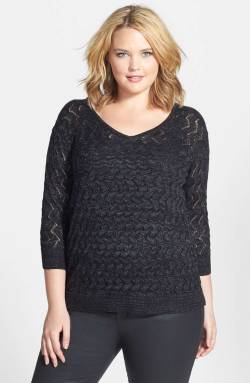 plus-sized-fashion:  Sejour Cross Back V-Neck SweaterHeart it on Wantering and get an alert when it goes on sale.