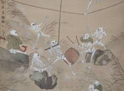 deathandmysticism:Kyosai, Detail of Skeletons at Play, 19th century