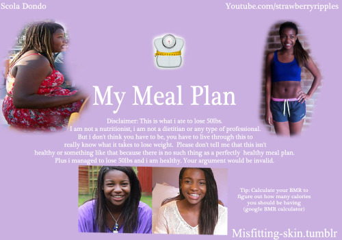 misfitting-skin:This is a meal plan of what i ate to lose 50lbs :)  