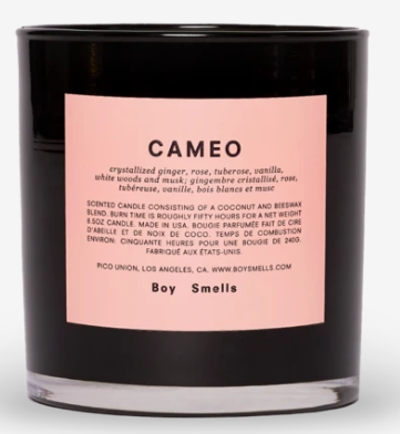 laduree-et-cigarettes:Boy Smells Cameo Candlecrystalized ginger, rose, tuberose, vanilla, white