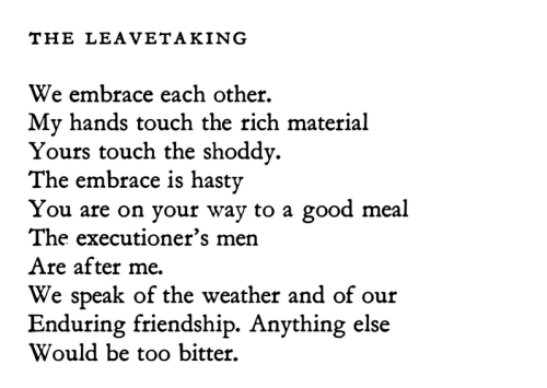 megairea:Bertolt Brecht, from The Leavetaking; Poems: 1913-1956 (ed. by John Willett and Ralph Manhe