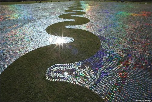 CDSea art installation by Bruce Munro, constructed of 600,000 unwanted donated CDs. Long Knoll, Wilt