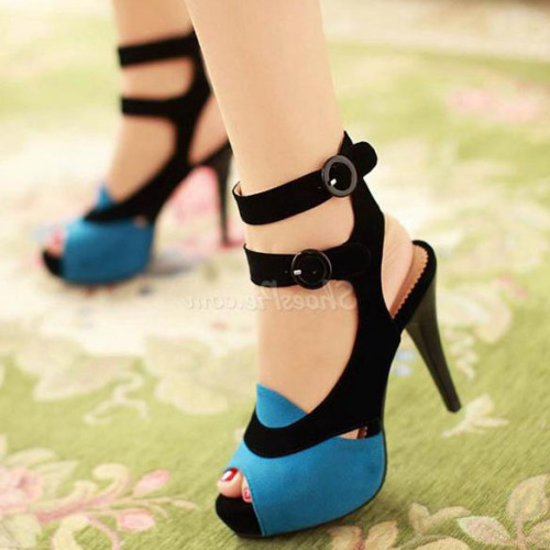 shoespie:Color Blocking Double Ankle Straps Stiletto Heels Sandals