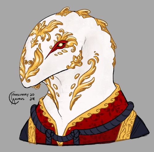 [ID: Talc Is A Nearly Pure-white Daystone With Golden Filigree All Over Their Tapir Shaped Head. His
