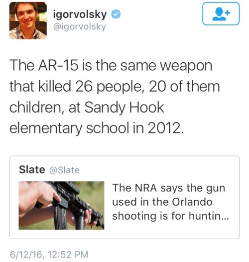 themightyherobofades: Full headline from the quoted tweet: The NRA says the gun used in the Orlando 