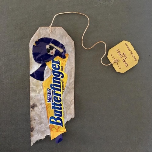 Lady Butterfinger | collage on used tea bag @twiningsteauk @twiningstea @twiningsid #repurposedart #