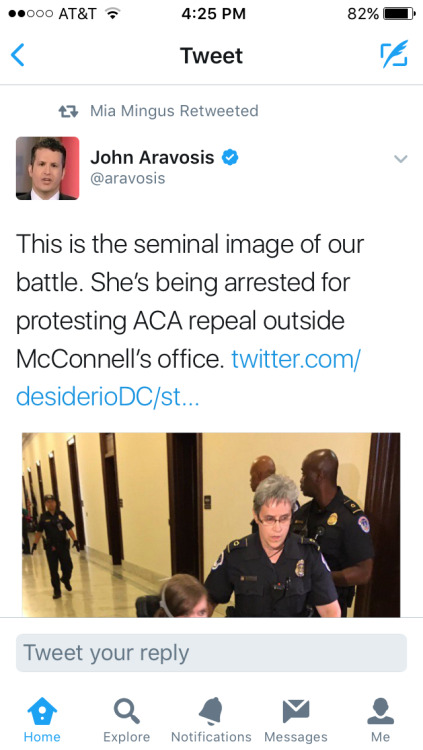 progressivefriends:  mysticben: Disabled and chronically ill Americans protesting the repeal of the affordable care act today outside senate majority leader Mitch McConnell’s office, June 22nd. The response? Capitol police violently moving them as always.