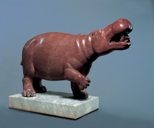 historyarchaeologyartefacts:[OS] Hippopotamus, Roman, AD 1–100; found in Rome, red marble. Ny 