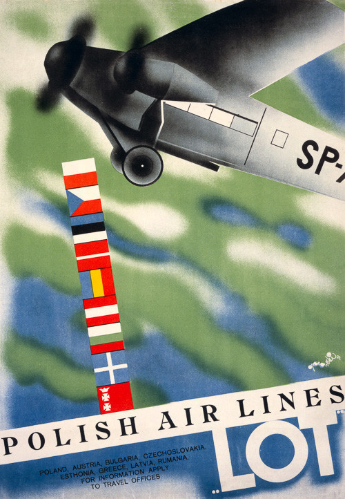 LOT Polish Air Lines vintage air travel poster repro 12x18