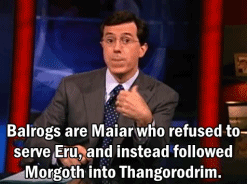 infinitywhale:  gunpowderchant:  Get your facts straight, CNN.  If you didn’t know, Stephen Colbert is a literal expert on Lord of the Rings. He went onto the sets of one of the films and managed to beat the resident lore expert in a trivia contest.