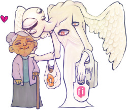 ameliebedrawing:  an old lady and her angel helpers!  Commission Info 