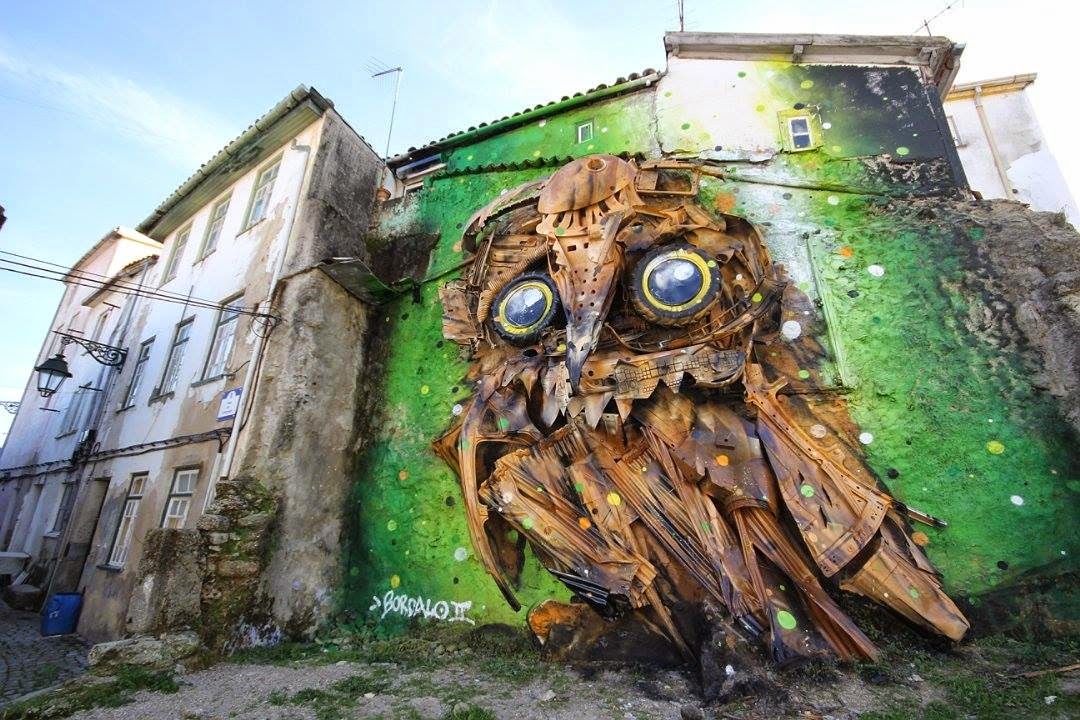lentejon:  fer1972:  ’Owl Eyes’ Outdoor Sculpture by Bordalo II via streetartnews