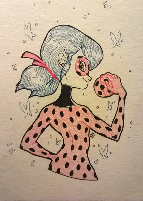cottonbun:  Inktober days: 7-12 *makes a so-so hand gesture* Red + Blue + Black Micron pens/brush 