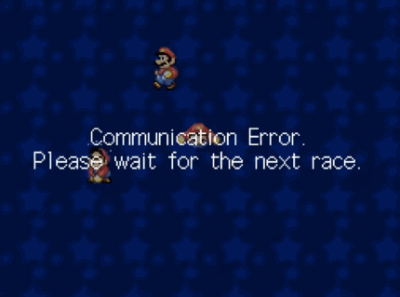 "Communication Error" Screen From The Kiosk Demo Version Of Mario Kart DS. Sprites Of Mario From Super