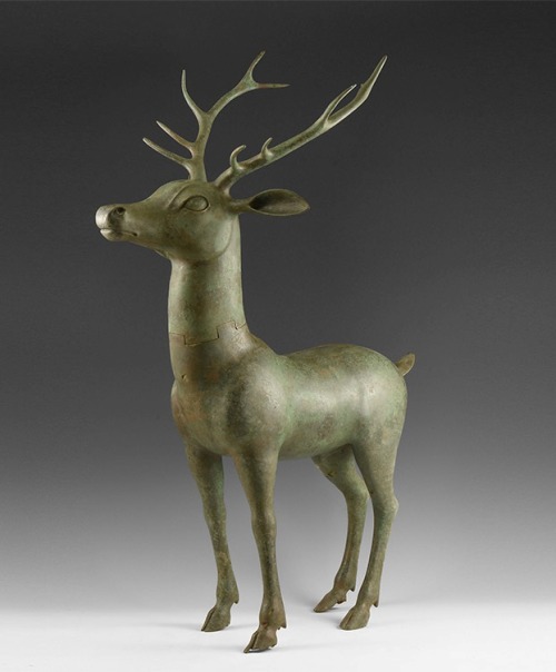 archaicwonder:Large and Finely Modeled Roman Bronze Stag, 1st Century ADA large bronze walking stag 