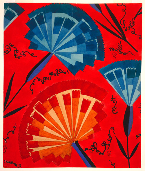 Felice Rix-Ueno, textile design: Purpurnelke - Purple Carnation, 1924. Wiener Werkstätte. Via Cooper