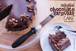 foodffs:  Celestial Chocolate Candybar Cake Dense and fudgy chocolate cake, decadent chocolate buttercream with chopped candybars mixed in and smooth, silky chocolate ganache.