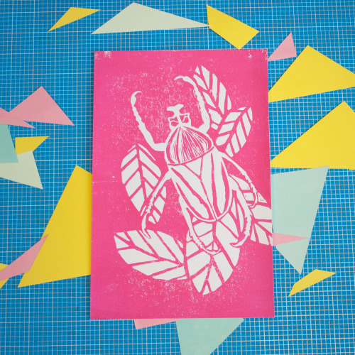 penfight: * * N E W   S T O C K * * beetle linocut by Vicky£4 each + p&amp;p / buy here at pen figh