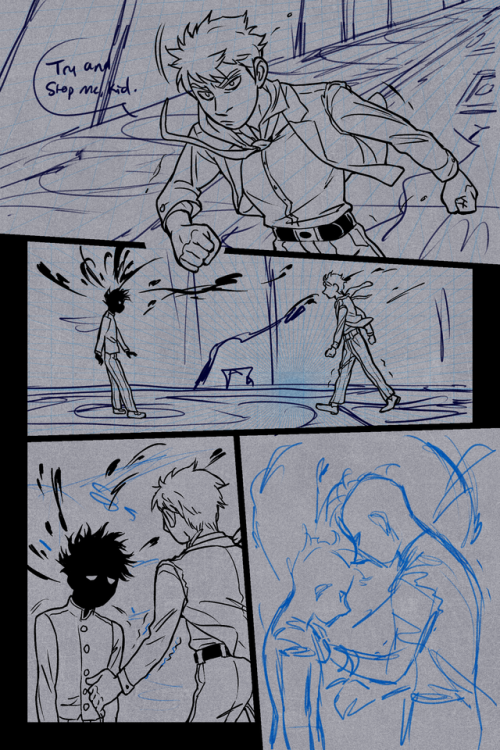 sandflakedraws:    Suddenly, looking at the scene in front of him, Reigen understood why Mob had always been afraid of what he kept locked inside. If Reigen had ever had the fraction of the power he had claimed to possess, the world around him in would