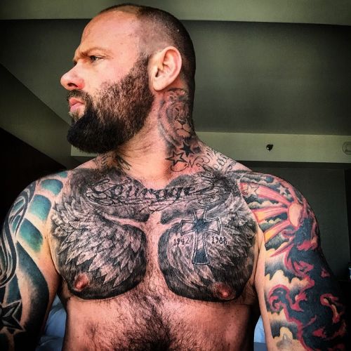 wrestlehead:  Jimbo, James Mordaunt In various stage of dress and tatt.  Handsome, awesome ink work, great pecs my kind of man - WOOF