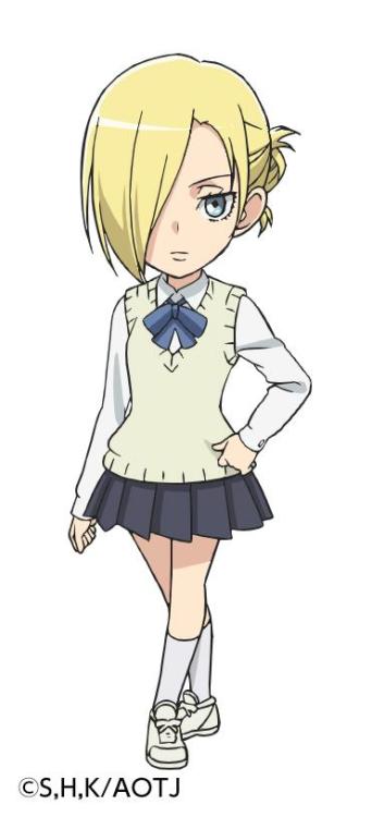 fuku-shuu:  New official character designs of Armin, Eren, and Mikasa for the upcoming Shingeki! Kyojin Chuugakkou (Attack on Titan: Junior High) anime! Series Premiere: October 2015 ETA: Added Jean, Connie, and Sasha! ETA: Added Annie, Bertholt,