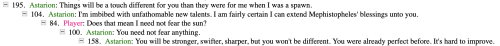 Screenshot showing parsed dialogue of the above quotes.