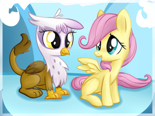 madame-fluttershy:  Shy Meet up by: artoftheghostie  D’aww, lookit the cuties! Good to see Gilda wasn’t always a jerk~ uwu