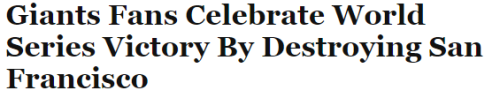 postracialcomments:   San Francisco upheld two baseball traditions Wednesday night: Winning the World Series in even-numbered years, and setting the city on fire in celebration. Spread across the city, but overwhelmingly present in the Mission District,