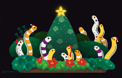 pikaole: Christmas garden eel [ Patreon / twitter / instagram / greeting cards/ print / eel LIN