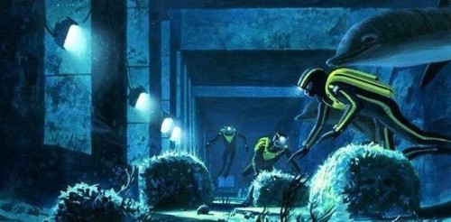 talesfromweirdland:Concept art for COCOON (1985) by Ralph McQuarrie. (Mostly for the sunken cit