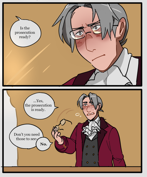 minart-was-taken:My take on why Edgeworth takes his glasses off in court.