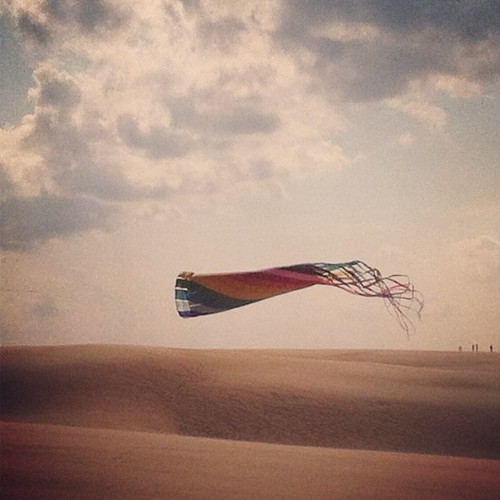 This rose up like a whale swimming in the sky! Beautiful, thirty-foot, spinning kite over the dunes 