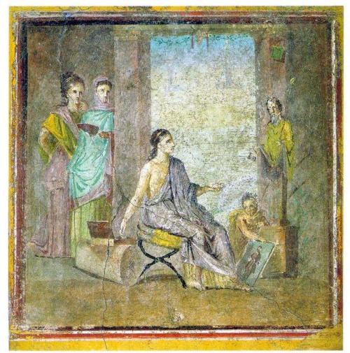 Woman, painting a statue of Priapus; Roman fresco from the Casa del Chirurgo, 50-79 B.C.