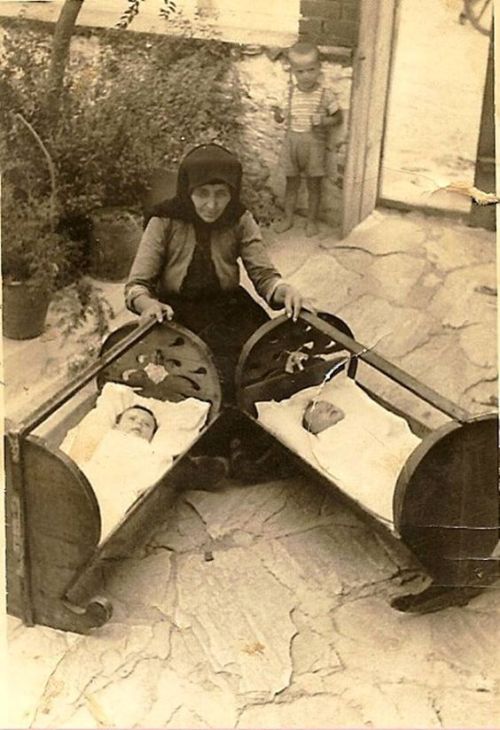 Greek woman with her two children