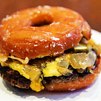 everybody-loves-to-eat:  The Luther Burger aka The Donut Burger This hybrid food has disputed origins, but most say it was a favorite of the late, great Luther Vandross (hence the name) and one of these, depending on toppings, can run you 1,000 or more