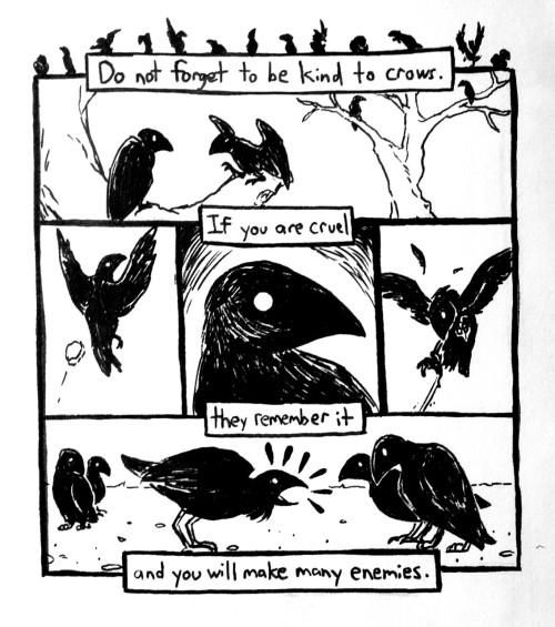 literal-ghost:Today’s sketch turned into a tiny comic about crows. I think I’m going to 