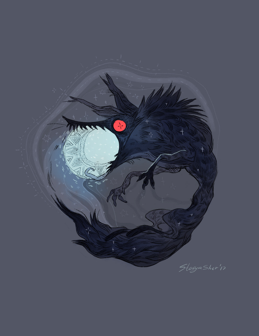 stasya-sher: A cloud wolf eating the moon!